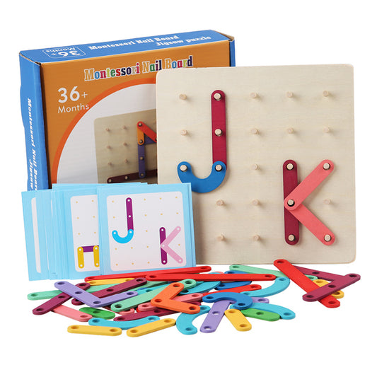 Wooden Letter Number Construction Puzzle Educational Stacking Blocks Toy Set Shape Color Sorter Pegboard Activity Board Sort Game for Kids Gift Preschool Learning STEM Toy