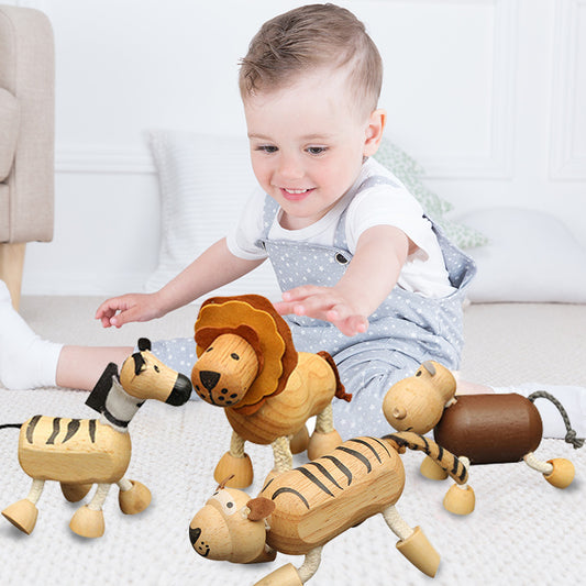 Anamalz Tierspielzeug aus Holz für Kleinkinder, lustig und beweglich für frühes Lernen, Montessori und STEM, glattes Naturholz, Jungen und Mädchen, tolles Geschenk für Kinder