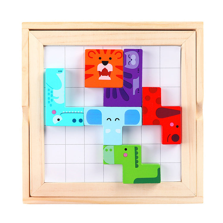 Animal Cube Puzzle Wooden Puzzle Brain Teasers Toy Building Blocks Game Wood Puzzles Intelligence Educational Toys for Preschool Children Kids