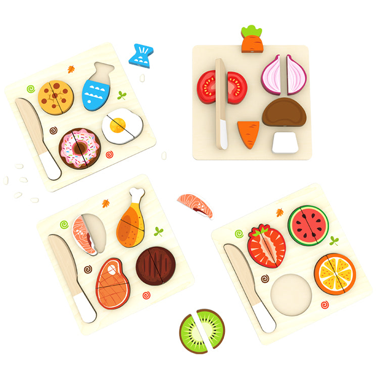 Cutting Play Food Fruits and Vegetables - with Knife and Cutting Board - Pretend Toy Kitchen Accessories Sets for Toddlers and Kids (Just Cutting Food)