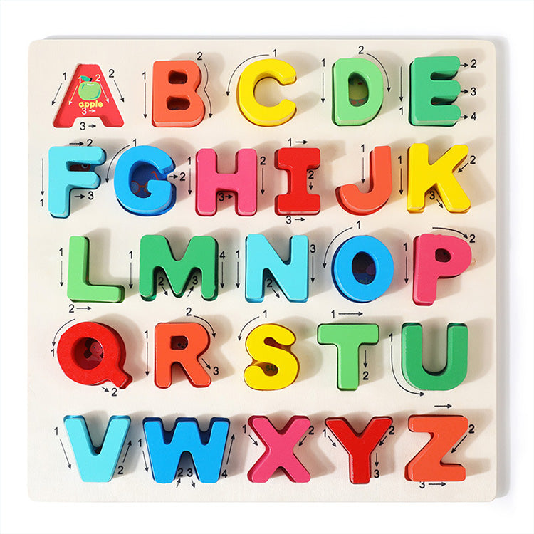 Alphabet-Puzzle aus Holz, Großbuchstaben, pädagogisches Lernblock-Brett, Spielzeug für Kinder ab 3 Jahren, Jungen und Mädchen, Kleinkinder im Vorschulalter