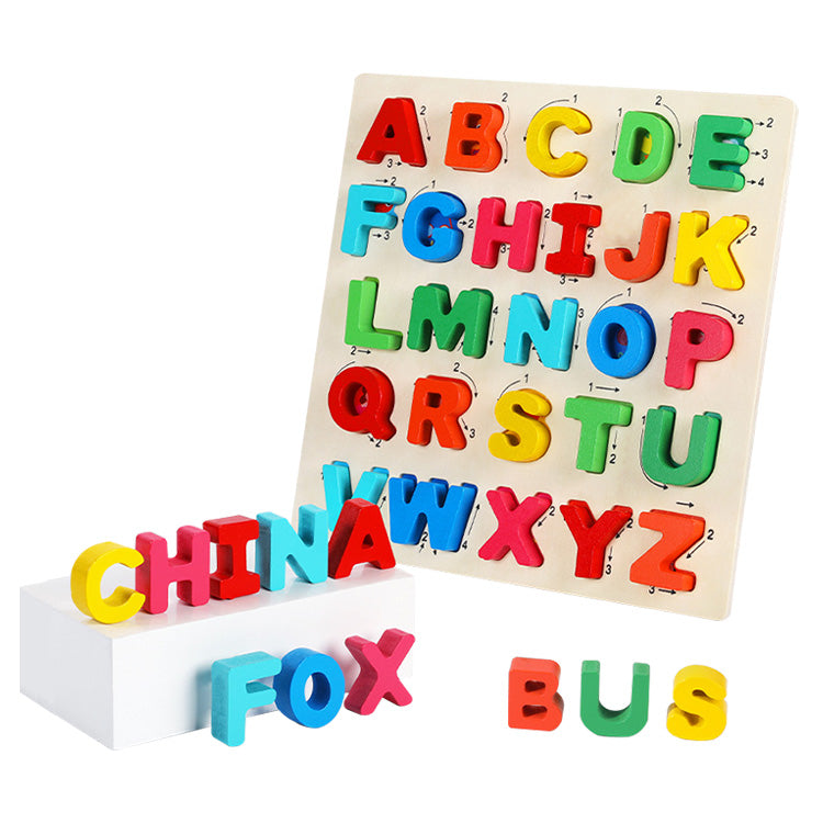 Alphabet-Puzzle aus Holz, Großbuchstaben, pädagogisches Lernblock-Brett, Spielzeug für Kinder ab 3 Jahren, Jungen und Mädchen, Kleinkinder im Vorschulalter