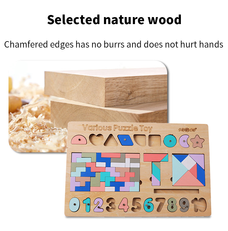 Toys 5 In1 Multi-functional Toys Wooden Educational Math Shape Number Wooden Puzzle for Kids