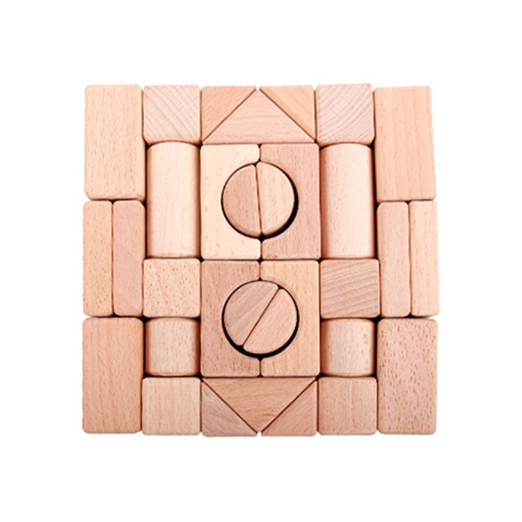 Wooden Building Blocks Set, 32 PCS Natural Wood Stacking Block Toy, DIY Wood Block Kit, Montessori Learning Birthday Gifts for 2 3 4 5 Year Olds Toddlers Kids Boys Girls Children