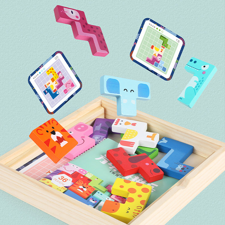 Animal Cube Puzzle Wooden Puzzle Brain Teasers Toy Building Blocks Game Wood Puzzles Intelligence Educational Toys for Preschool Children Kids