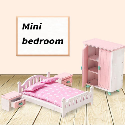 Wooden Doll house Furniture Set of House Bedroom Miniature Dollhouse Accessories for Dollhouse Toy Playhouse Furniture Toys