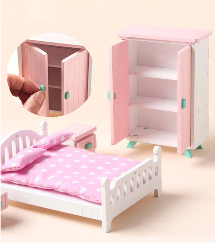 Wooden Doll house Furniture Set of House Bedroom Miniature Dollhouse Accessories for Dollhouse Toy Playhouse Furniture Toys