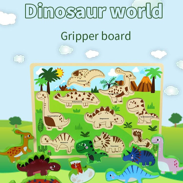 Dinosaur World Gripper Board Safari Wooden Chunky Puzzle Board Early Learning Educational Toys Dinosaur Park Kids Puzzle Board
