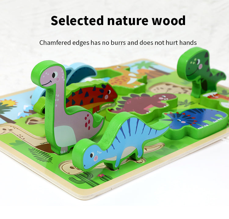 Dinosaur World Gripper Board Safari Wooden Chunky Puzzle Board Early Learning Educational Toys Dinosaur Park Kids Puzzle Board