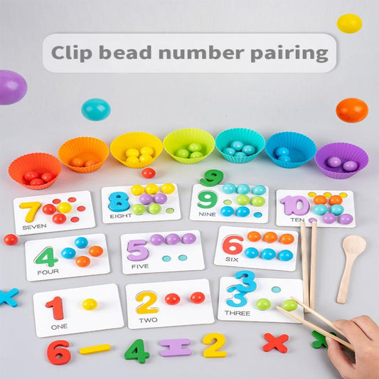 Clip Bead Number Pairing Game 3D Puzzles Wooden Early Educational Parents-Kids Interaction Game For Children