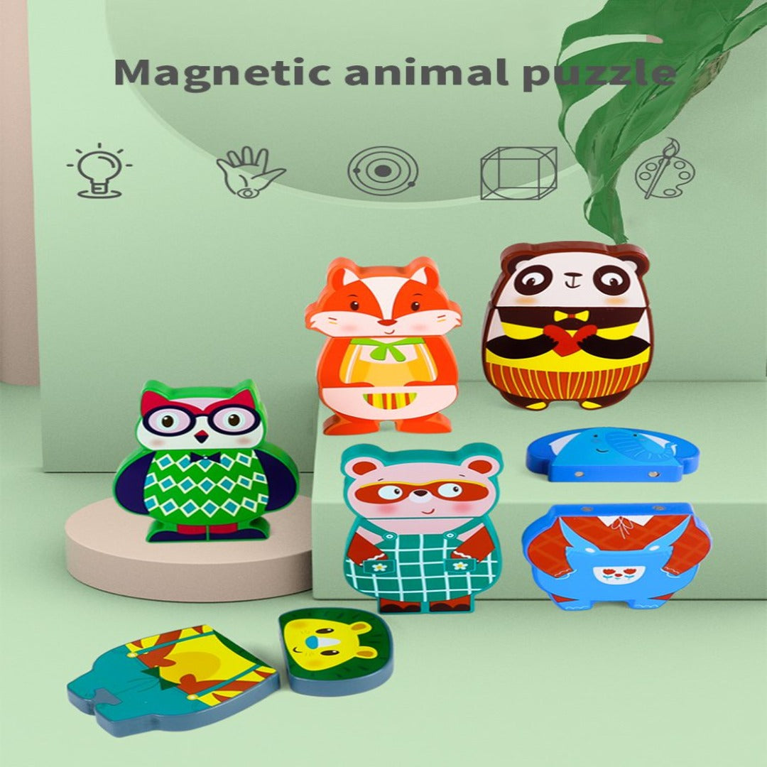 子供マグネット動物パズル就学前教育 MagneticToy 幼児キッズボーイズガールズビルディング磁気ブロックパズル