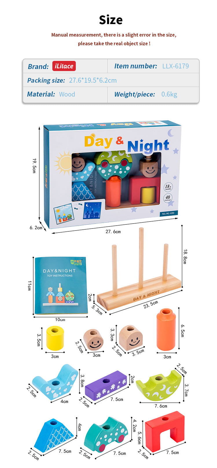 Kinder Holzpuzzle Sortier- und Stapelspiel Montessori Lernspielzeug für Kleinkinder Kinder Bausteinsets