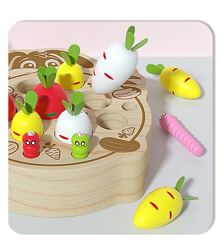 New Montessori Toy Children Wooden Magnetic Fishing Game Happy Farm Wooden Rabit Pulls Radish Toys for Toddlers