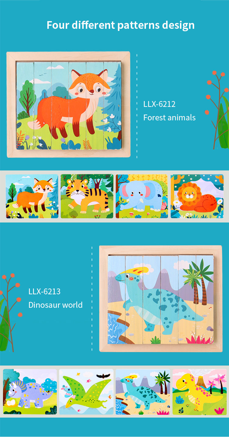 Kleinkinder Erstaunliches vierseitiges rotierendes Puzzle aus Holz Tierpuzzlebrett mit Flash-Karte Lernspielzeug für Jungen und Mädchen im Alter von 2–5 Jahren