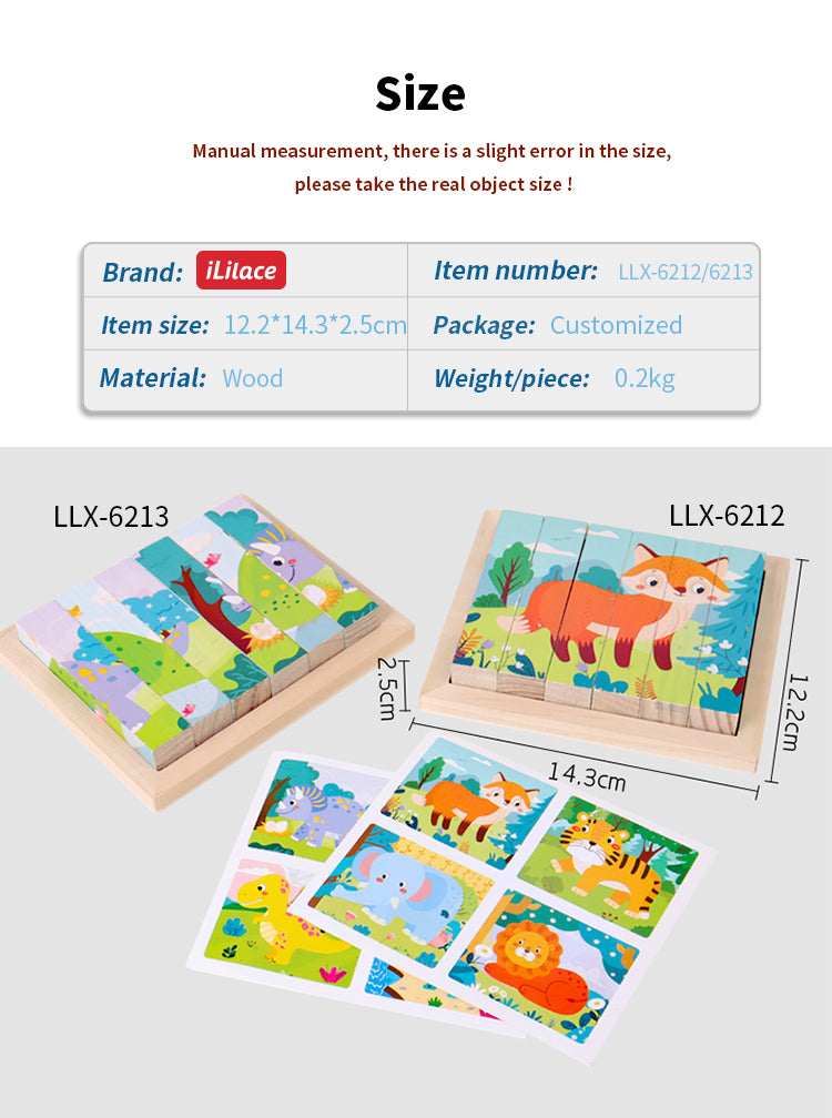 Kleinkinder Erstaunliches vierseitiges rotierendes Puzzle aus Holz Tierpuzzlebrett mit Flash-Karte Lernspielzeug für Jungen und Mädchen im Alter von 2–5 Jahren