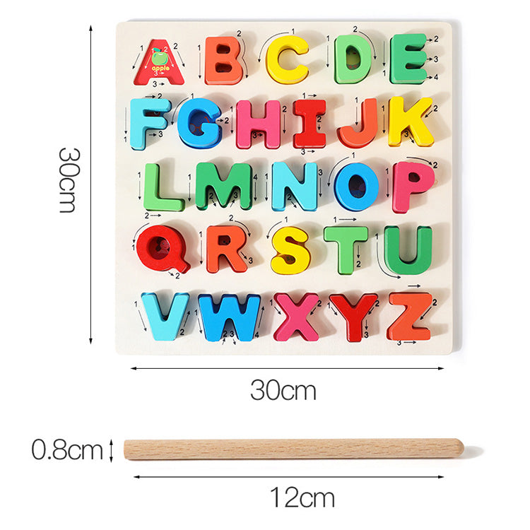 Alphabet-Puzzle aus Holz, Großbuchstaben, pädagogisches Lernblock-Brett, Spielzeug für Kinder ab 3 Jahren, Jungen und Mädchen, Kleinkinder im Vorschulalter