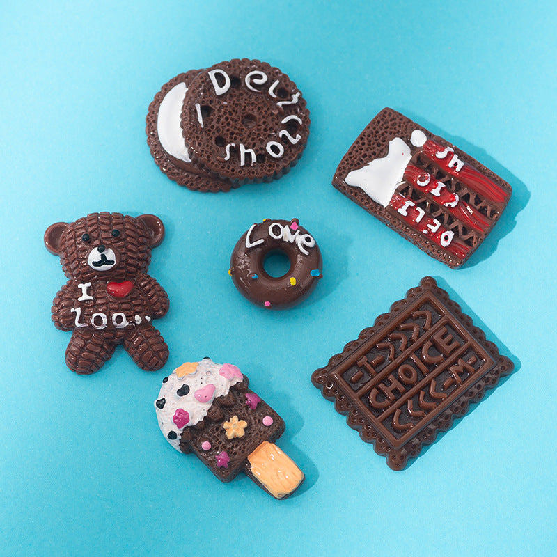 Chocolate Bear Biscuit Cream Resin Flatbacks Accessories DIY Simulation Food