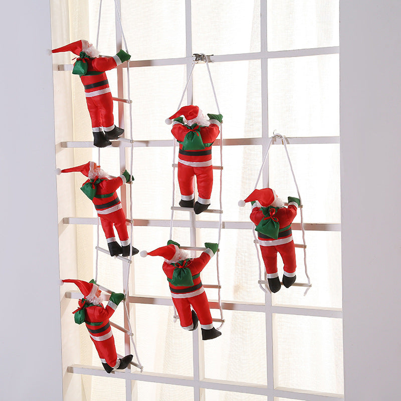 Christmas Ornament- 3 Santa Claus Climbing on Rope Ladder